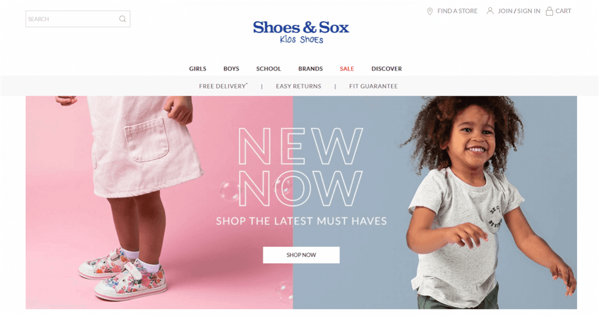 人気子供用シューズオンライン通販の『Shoes & Sox』のページ画像