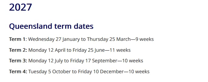 2027-Queensland Term Dates