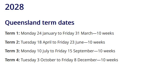 2028-Queensland Term Dates