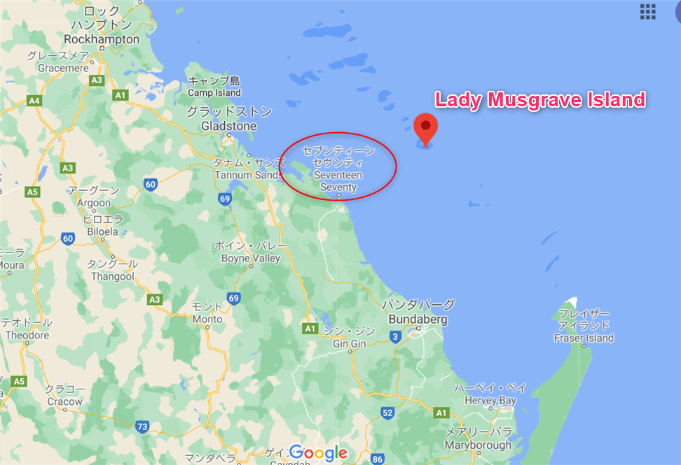 レディマスグレイブ島と オーストラリア メインランドの地図 