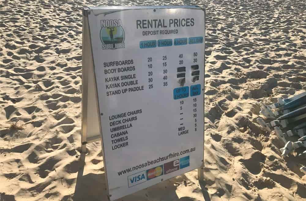 Noosa Beach Surf Hire Prices