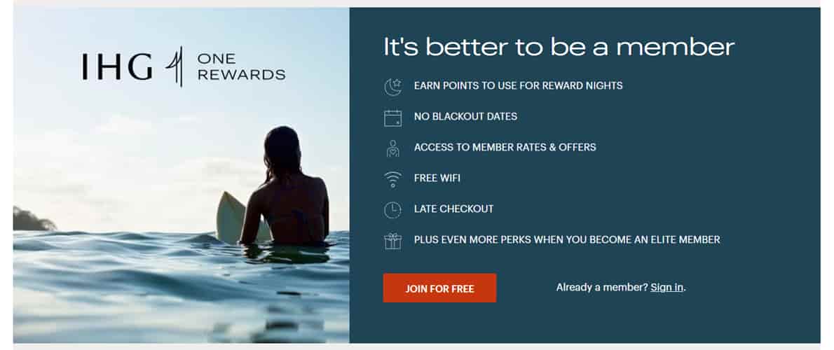 IHG® One Rewards 特典一覧 公式ページから