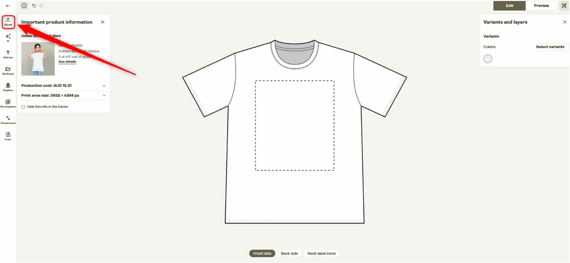 Printify Tシャツのデザインをアップロード